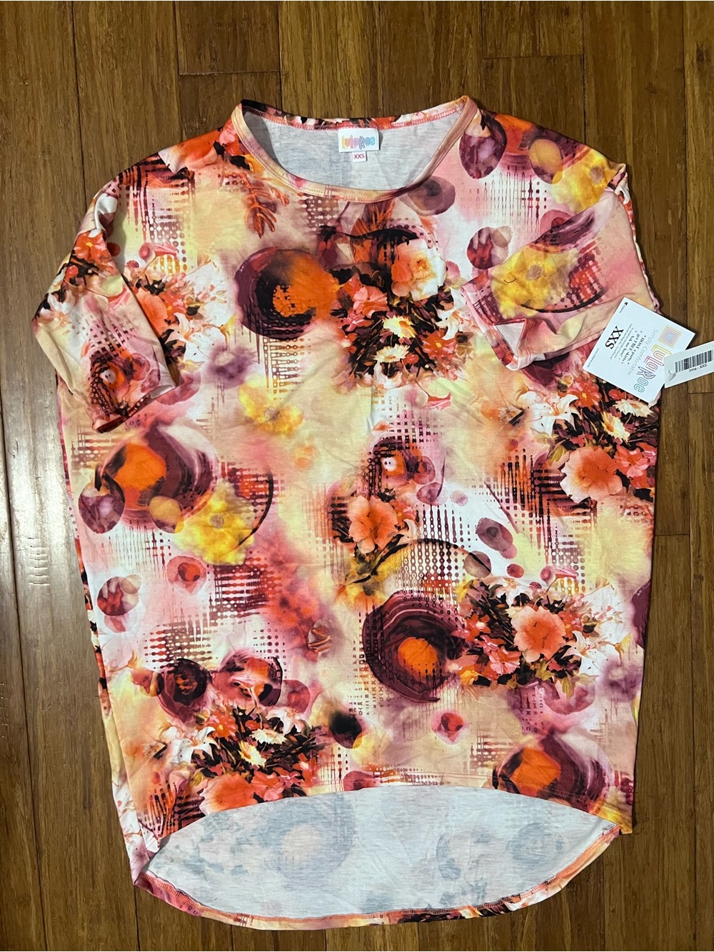 LuLaRoe Short Sleeve Tee in Pink Orange Yellow Floral